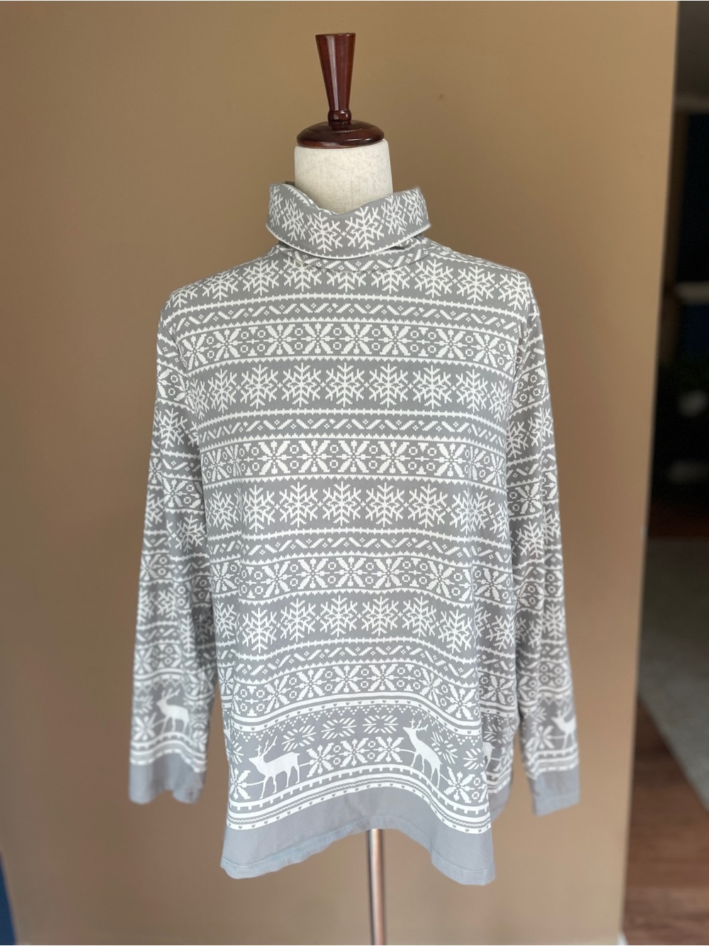 Talbots Tee Turtleneck Top Gray Winter Christmas Size 2X Long Sleeve